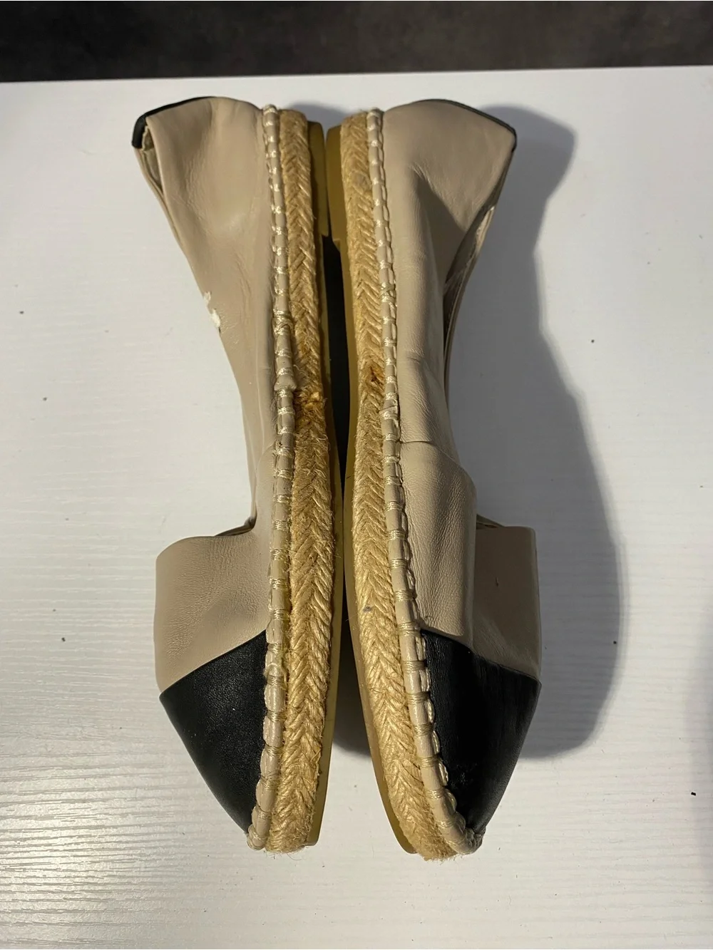 ALDO Women's Cap Toe Espadrille Flats Leather Slip On Beige Black Sz 8